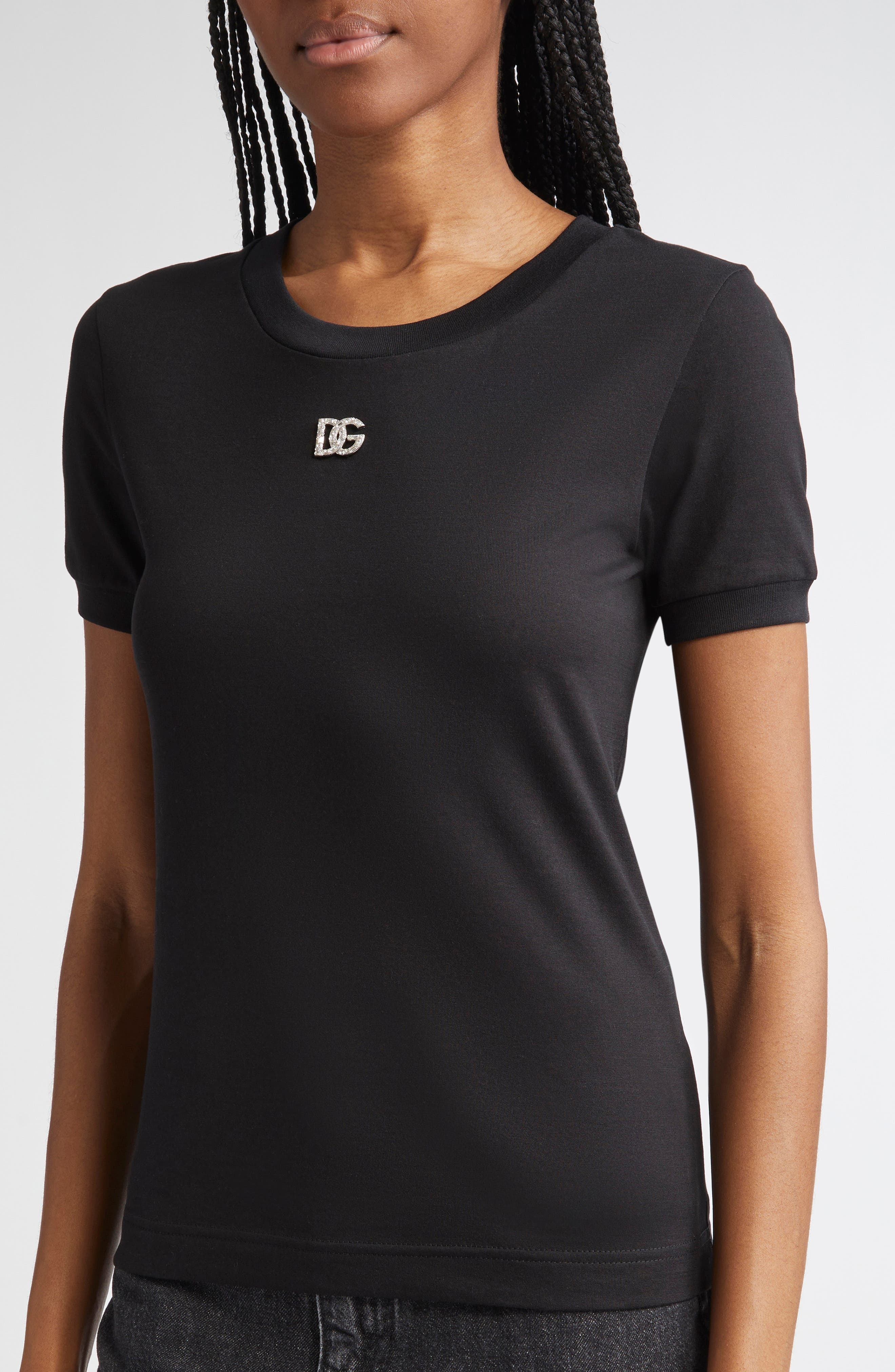Dolce&Gabbana Crystal DG Logo Graphic Tee in N0000 Black at Nordstrom - 4