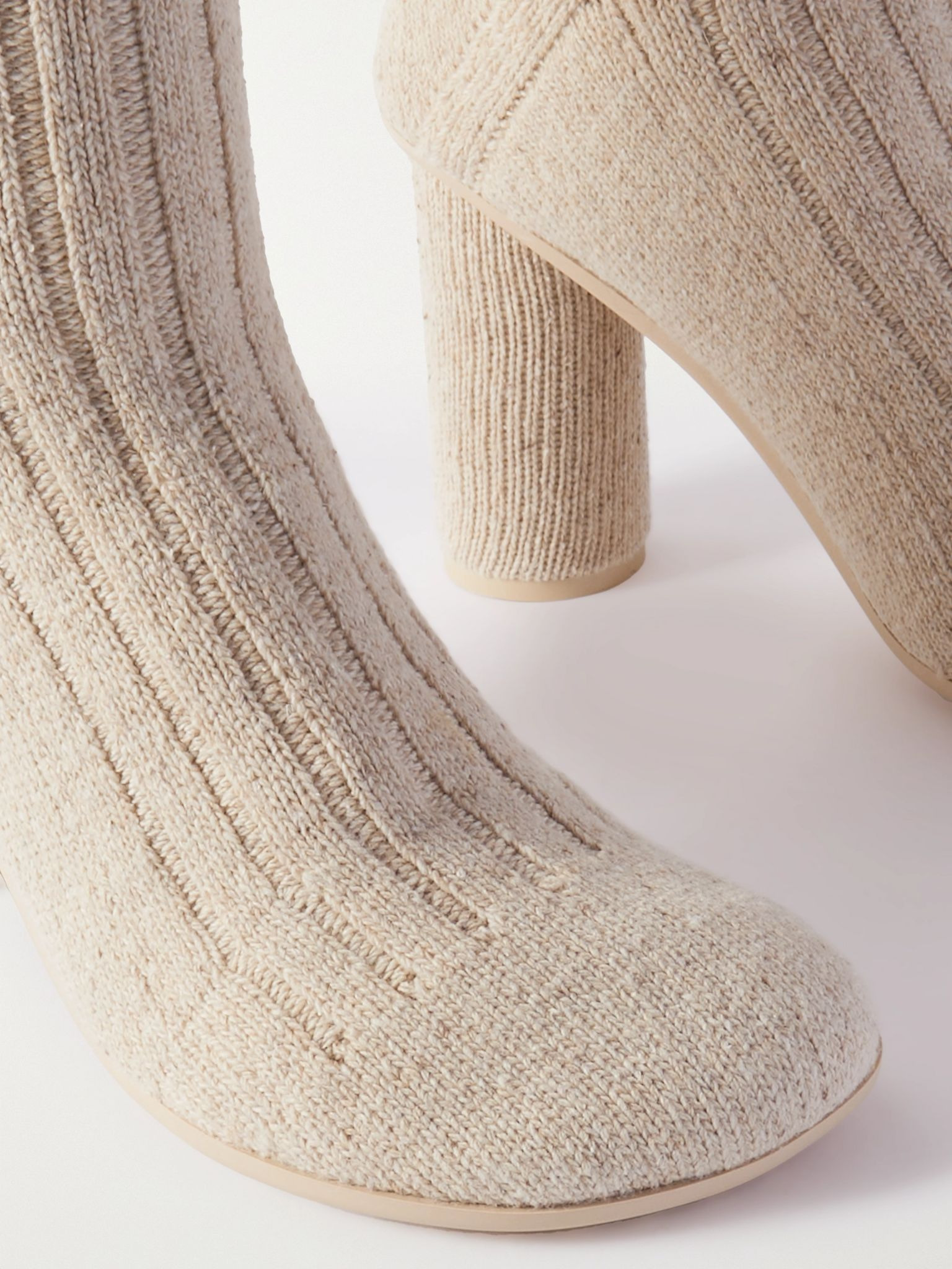 Atomic ribbed-knit knee-boots Beige - 4