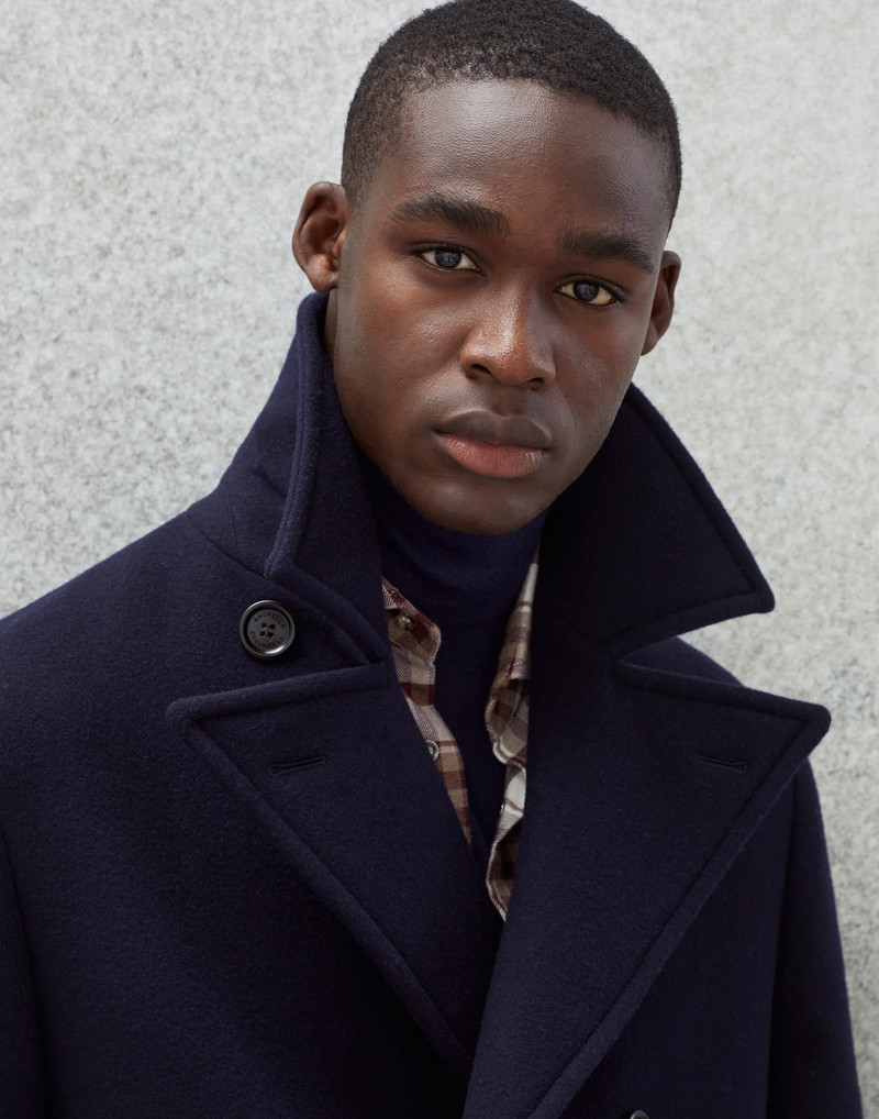 Virgin wool and cashmere double cloth pea coat with large lapels 3