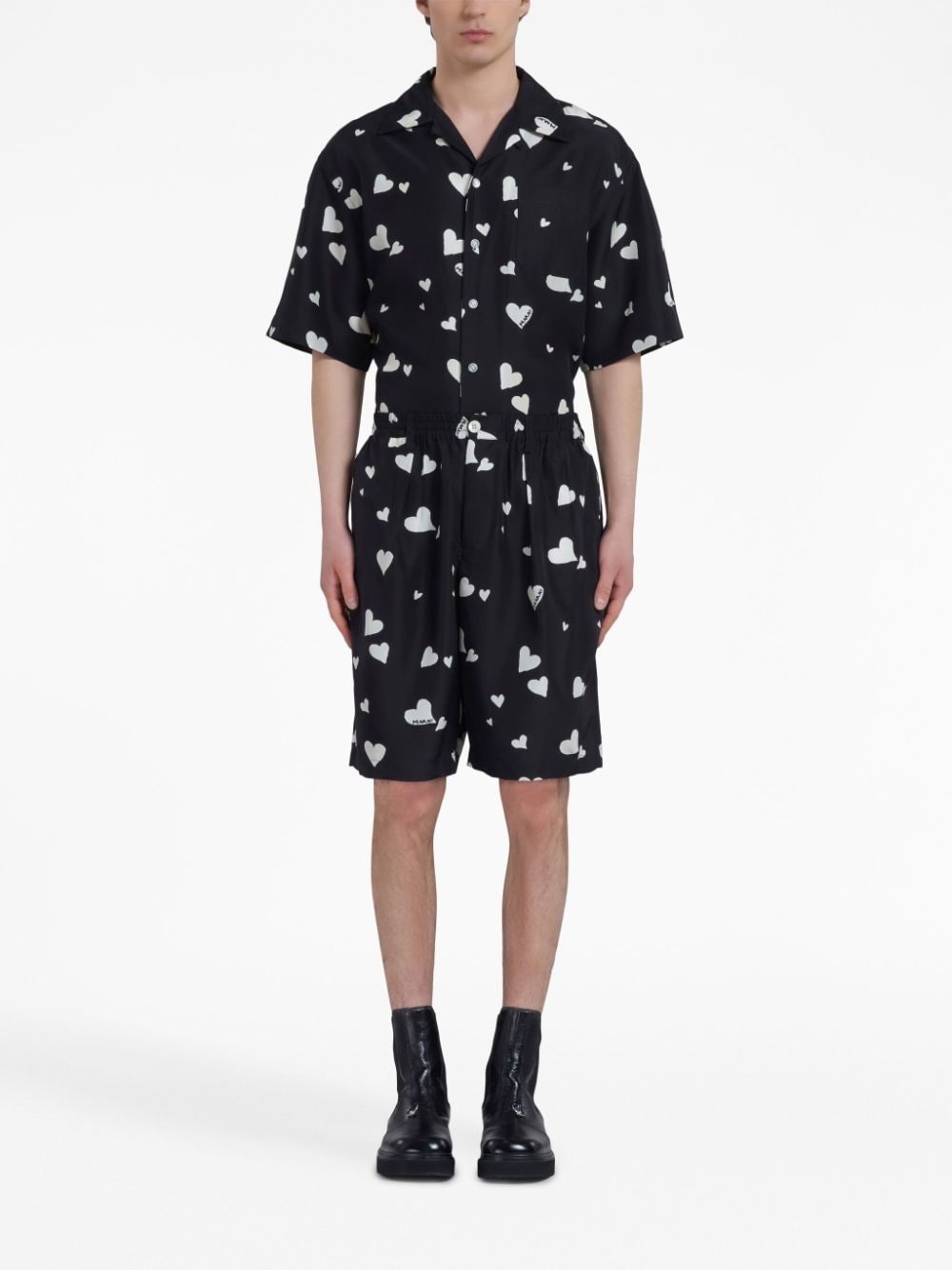 heart-print silk Bermuda shorts - 2