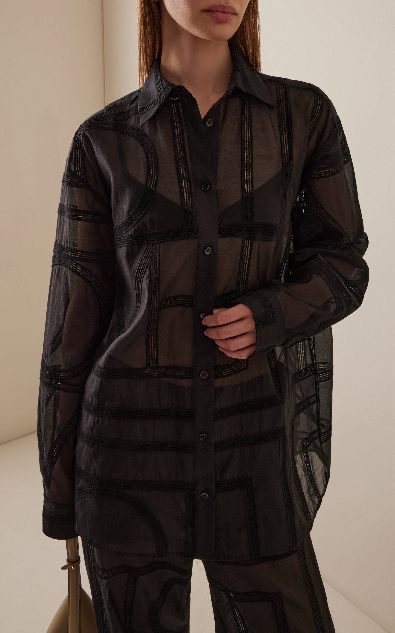 Embroidered Cotton-Silk Shirt black - 2