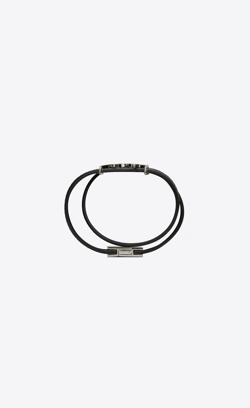 SAINT LAURENT opyum double wrap bracelet in leather and metal outlook