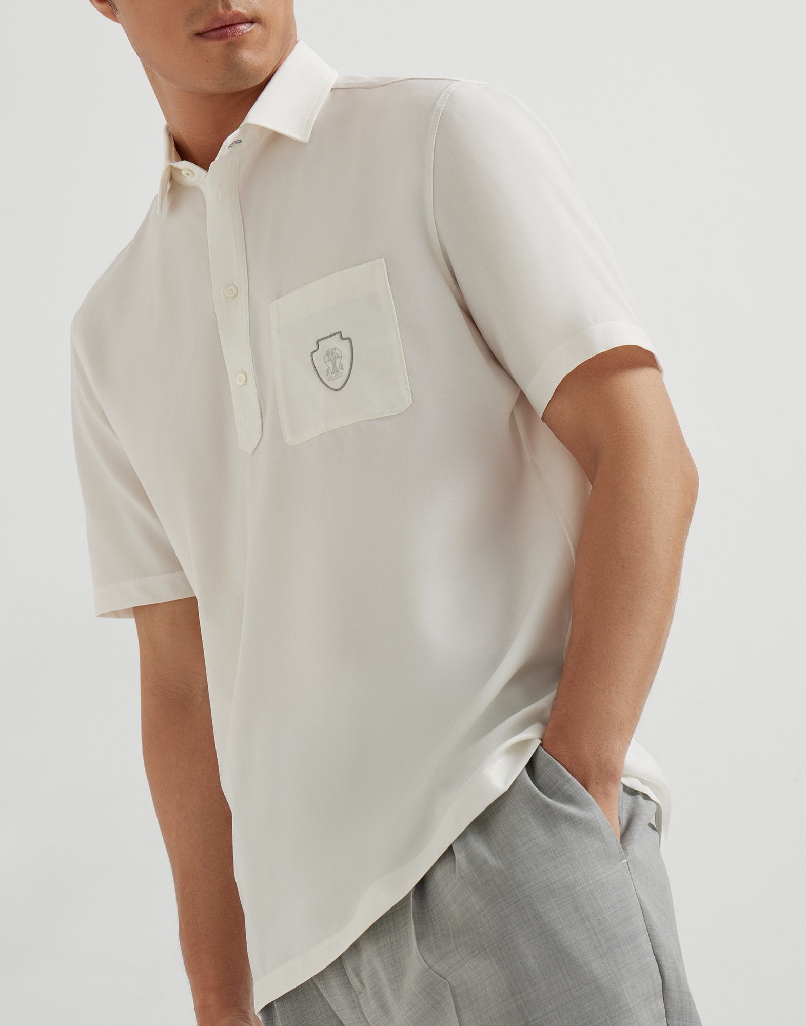 Lightweight virgin wool polo shirt with chest pocket and logo - 3