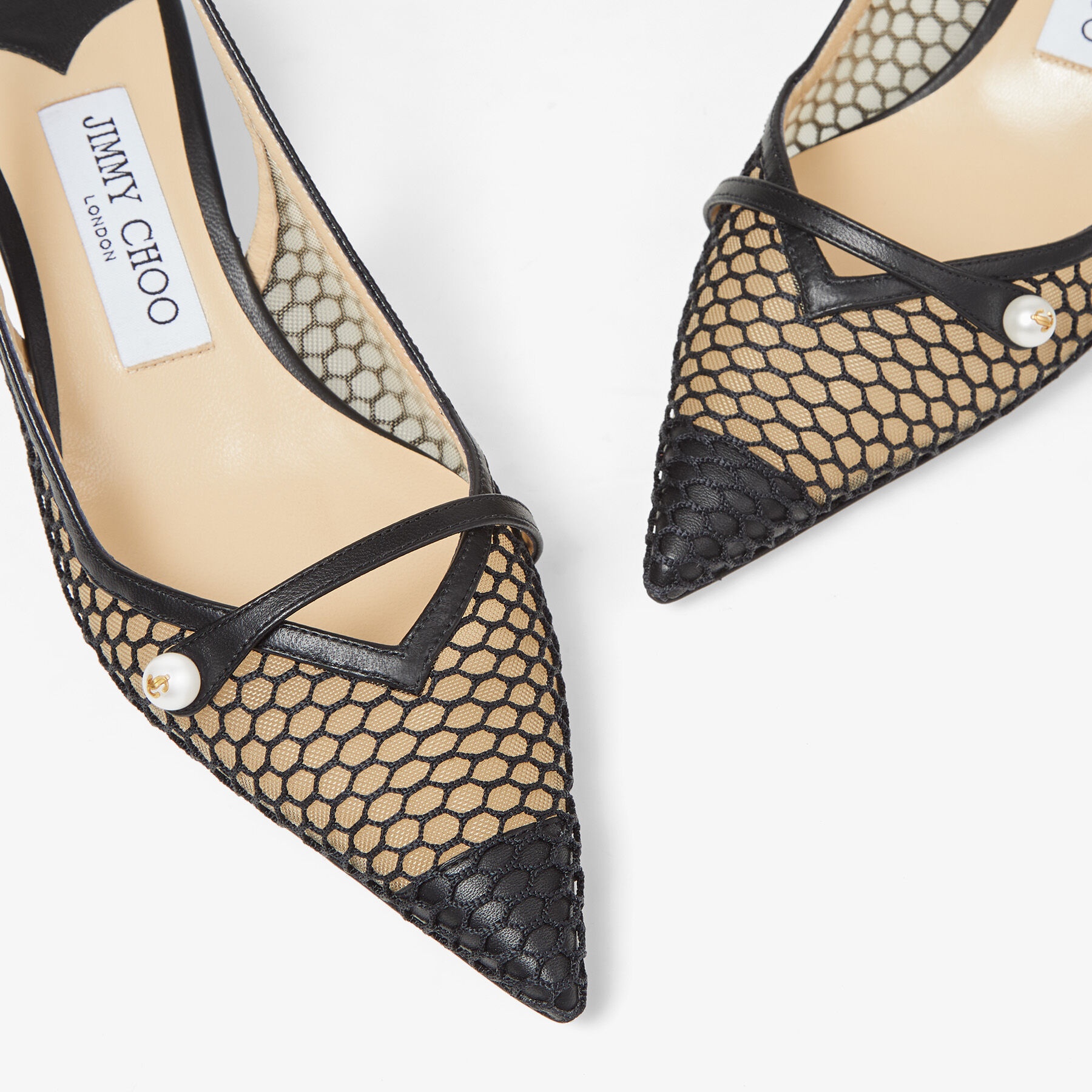 Amita 45
Black Fishnet Mesh and Nappa Slingback Pumps - 3