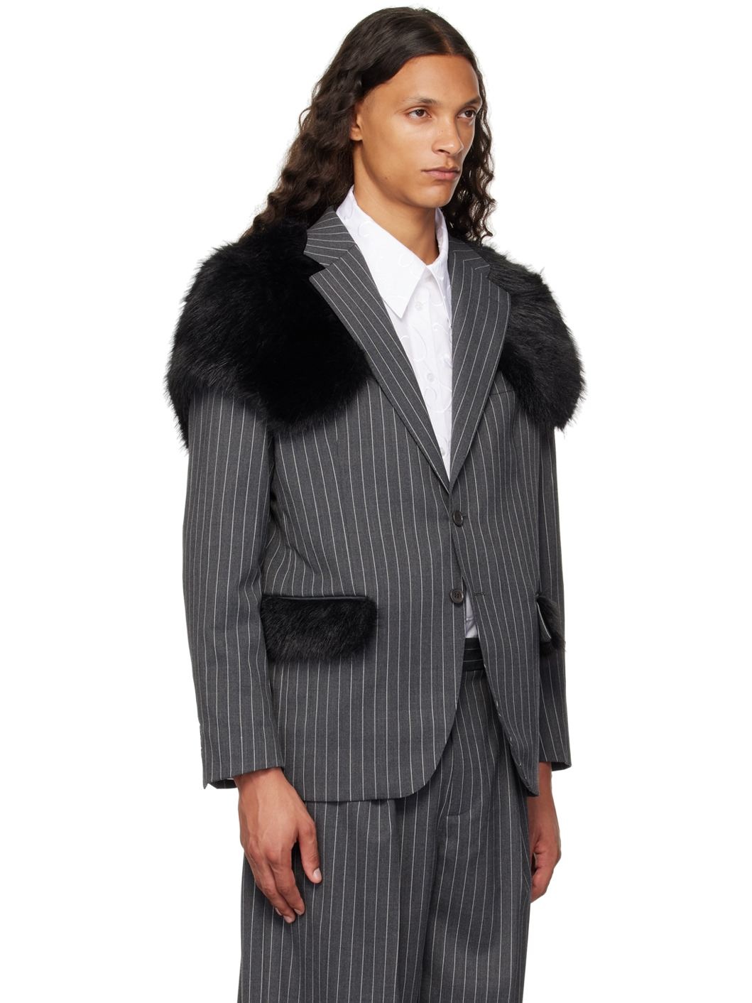 Gray Pinstripe Classic Blazer - 2