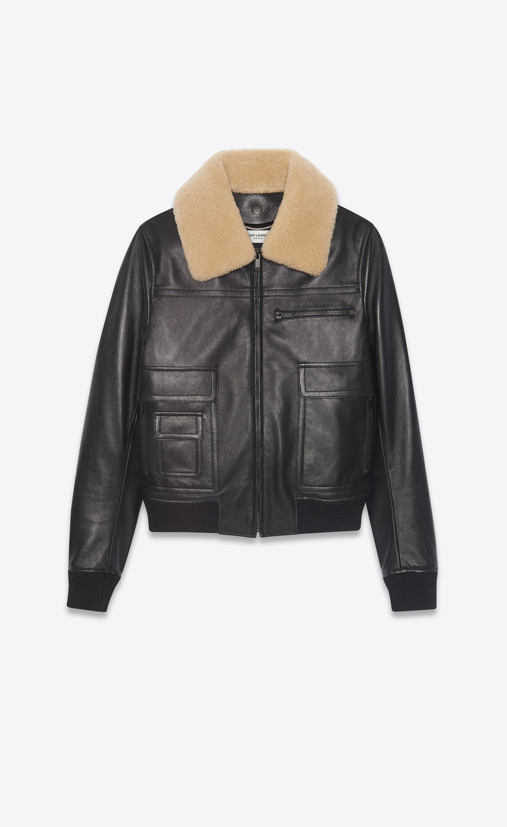 aviator bomber jacket in grained sheepskin with shearling collar - 1