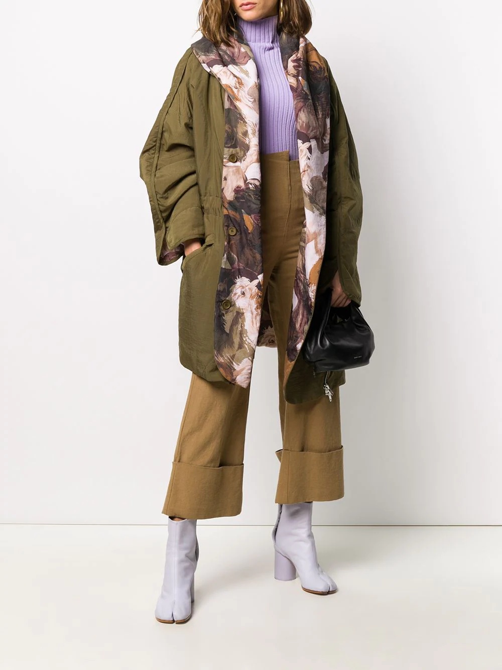 floral panel parka coat - 2