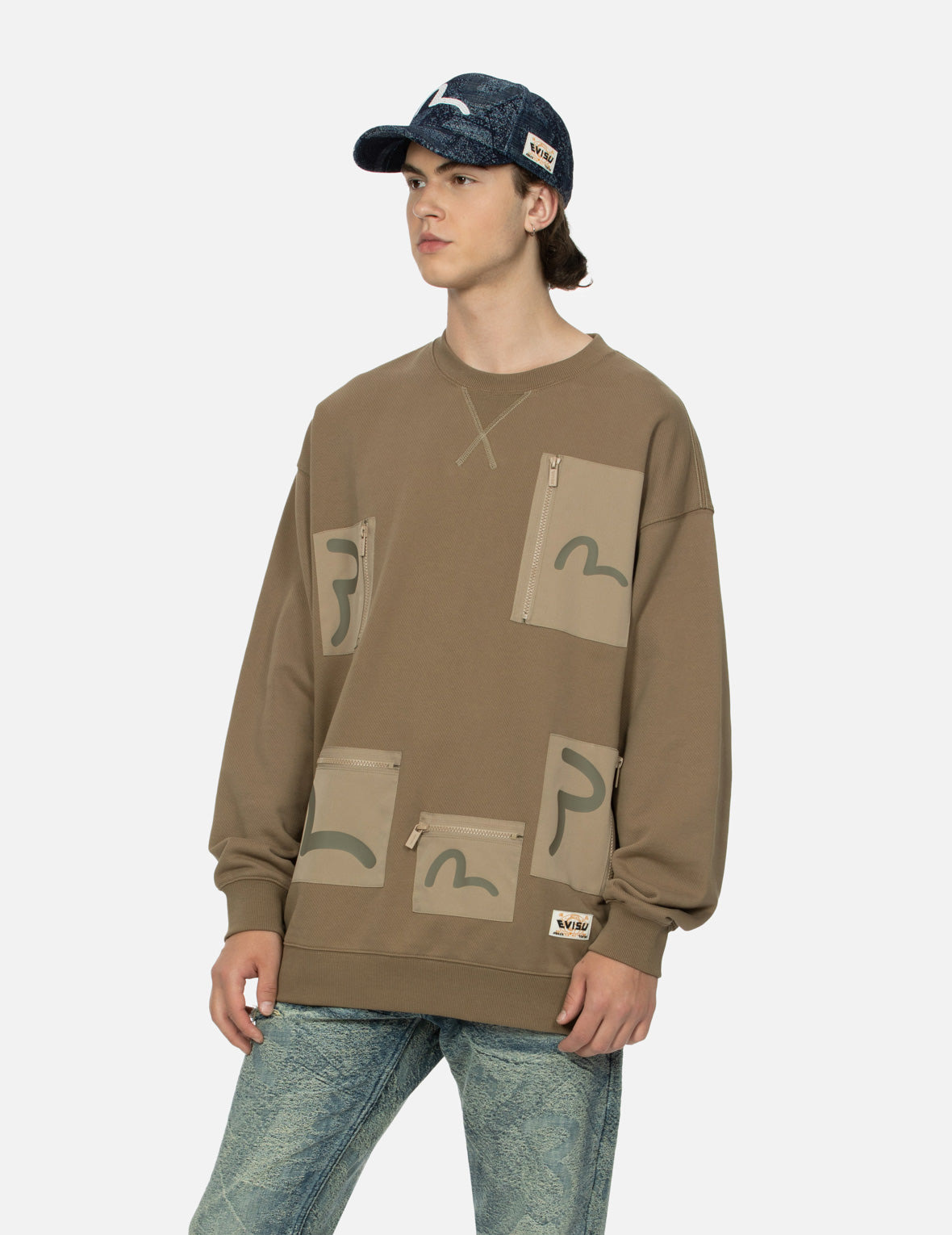 MULTI-POCKETS WITH SEAGULL PRINT LOOSE FIT SWEATSHIRT - 7