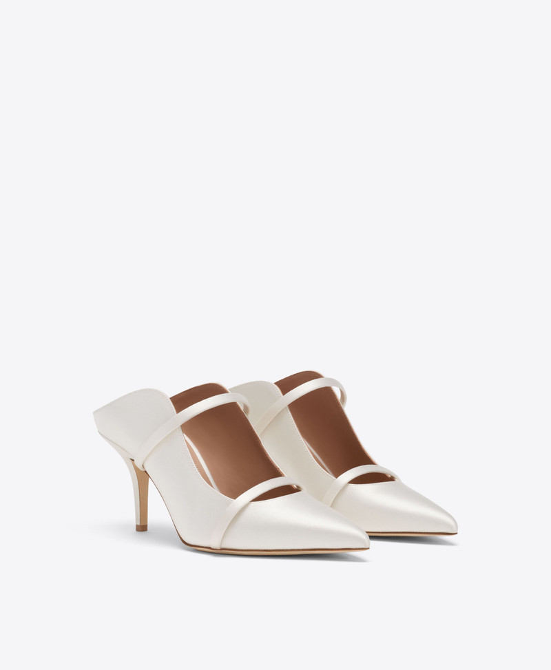 MALONE SOULIERS Maureen 70 White Satin Heeled Mules outlook