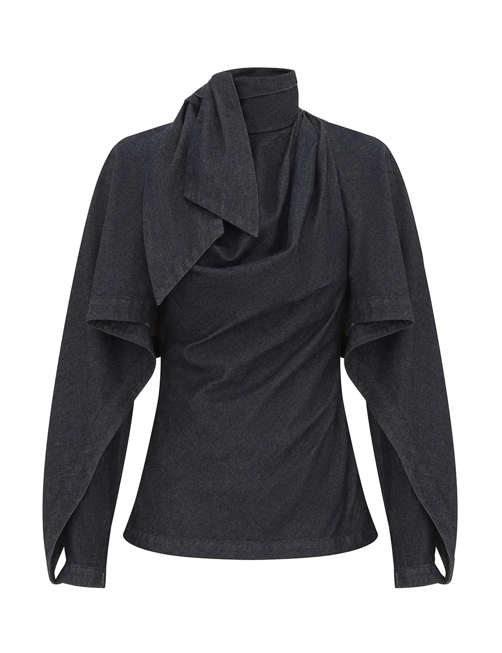 DRAPED DENIM BLOUSE - 1