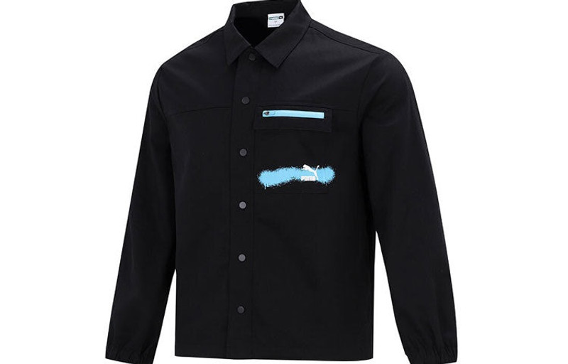 PUMA Logo Printing Loose Woven lapel Jacket Black 536089-01 - 1