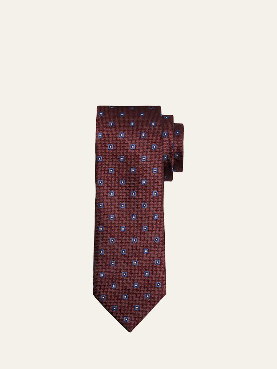 Men's Geometric Jacquard Silk Tie - 1