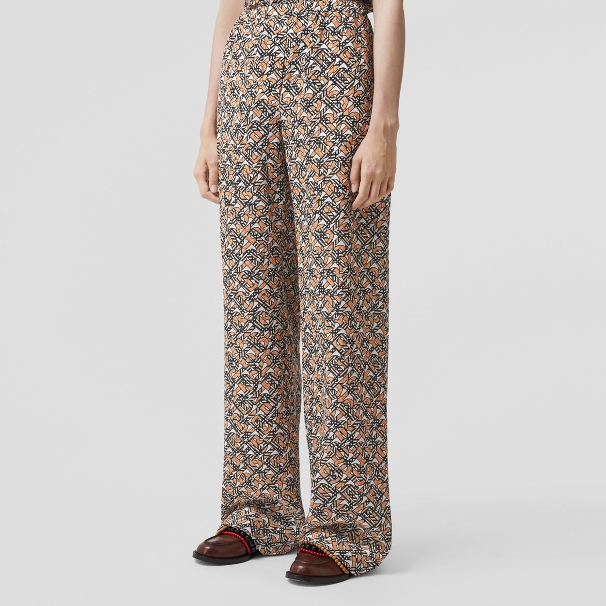 Monogram Print Silk Wide-leg Trousers - 5