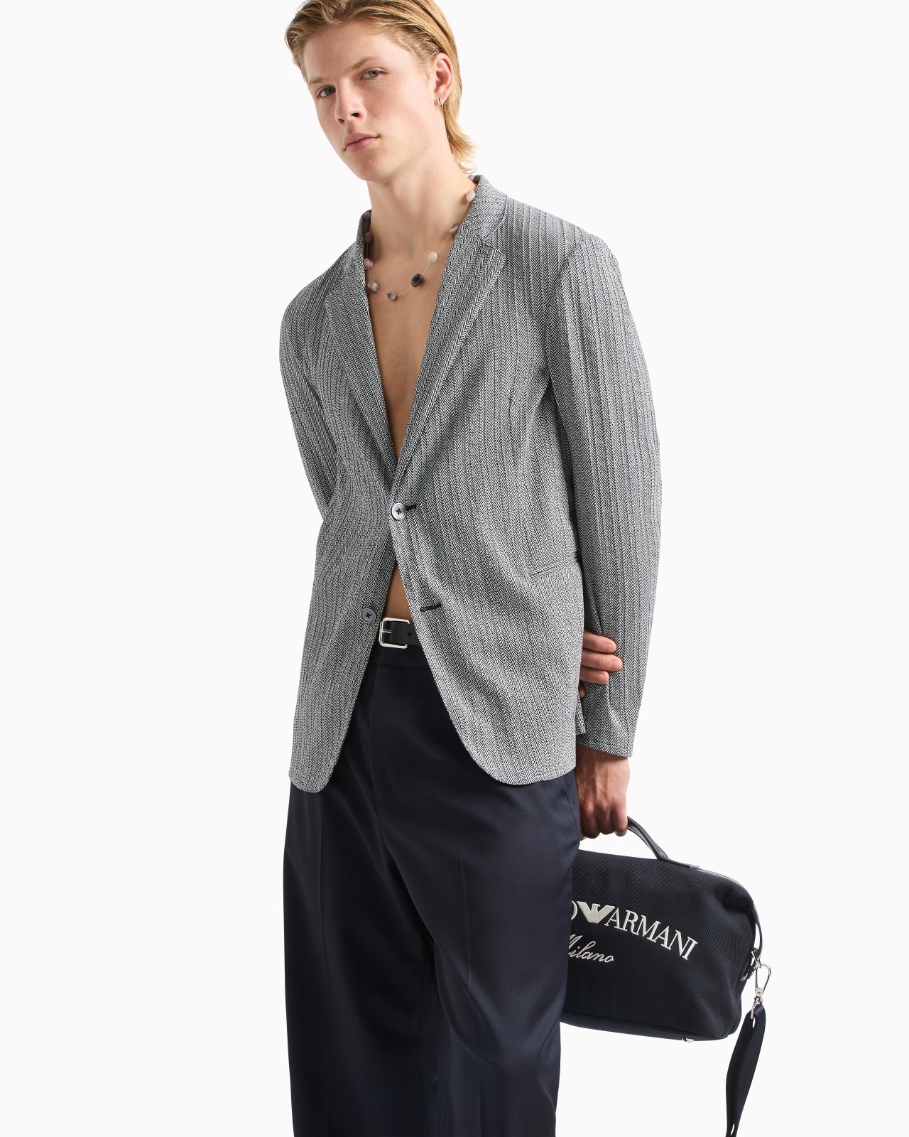 SINGLE-BREASTED BLAZER IN A CHEVRON-PRINT SEERSUCKER FABRIC - 6