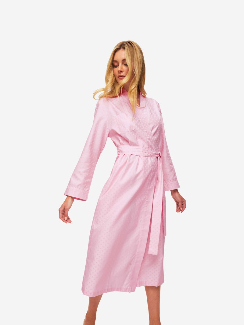 Women's Long Dressing Gown Kate 7 Cotton Jacquard Pink - 2