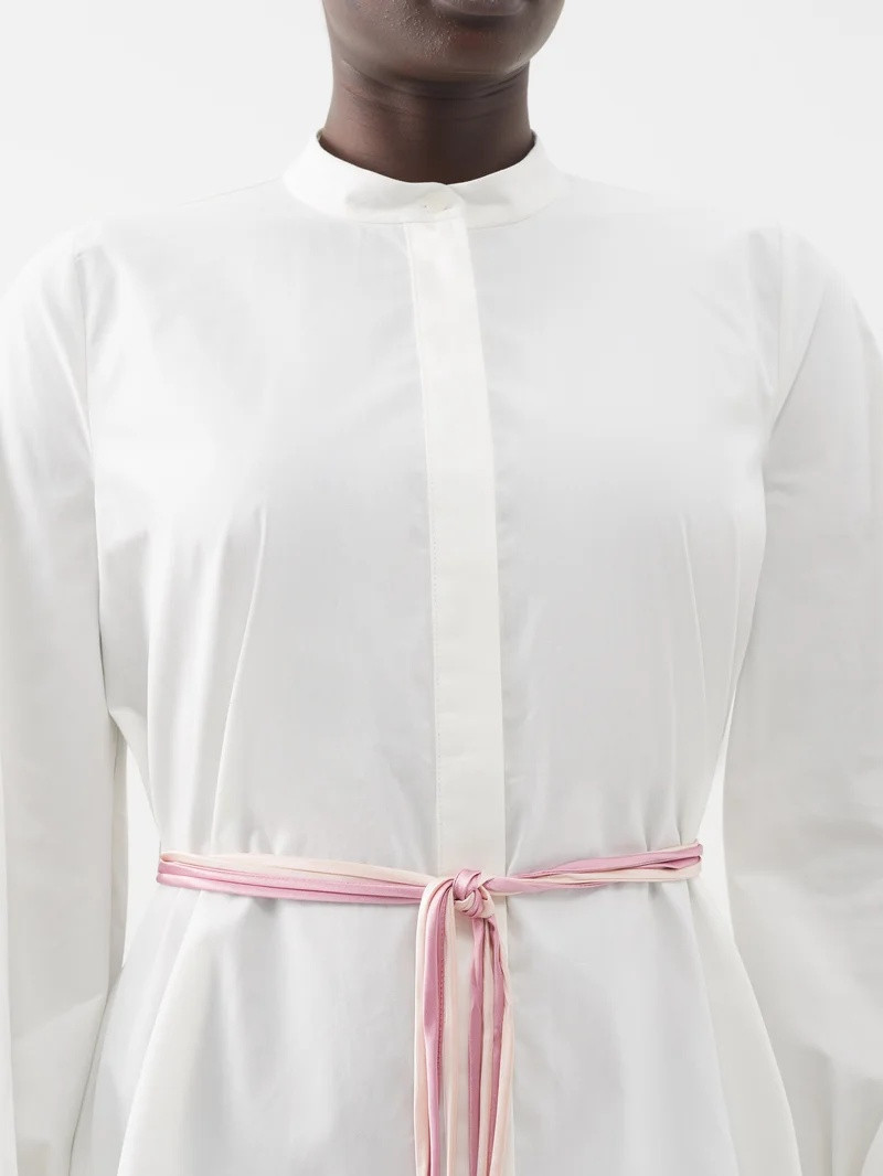 Tahira belted stand-collar cotton shirt dress 3