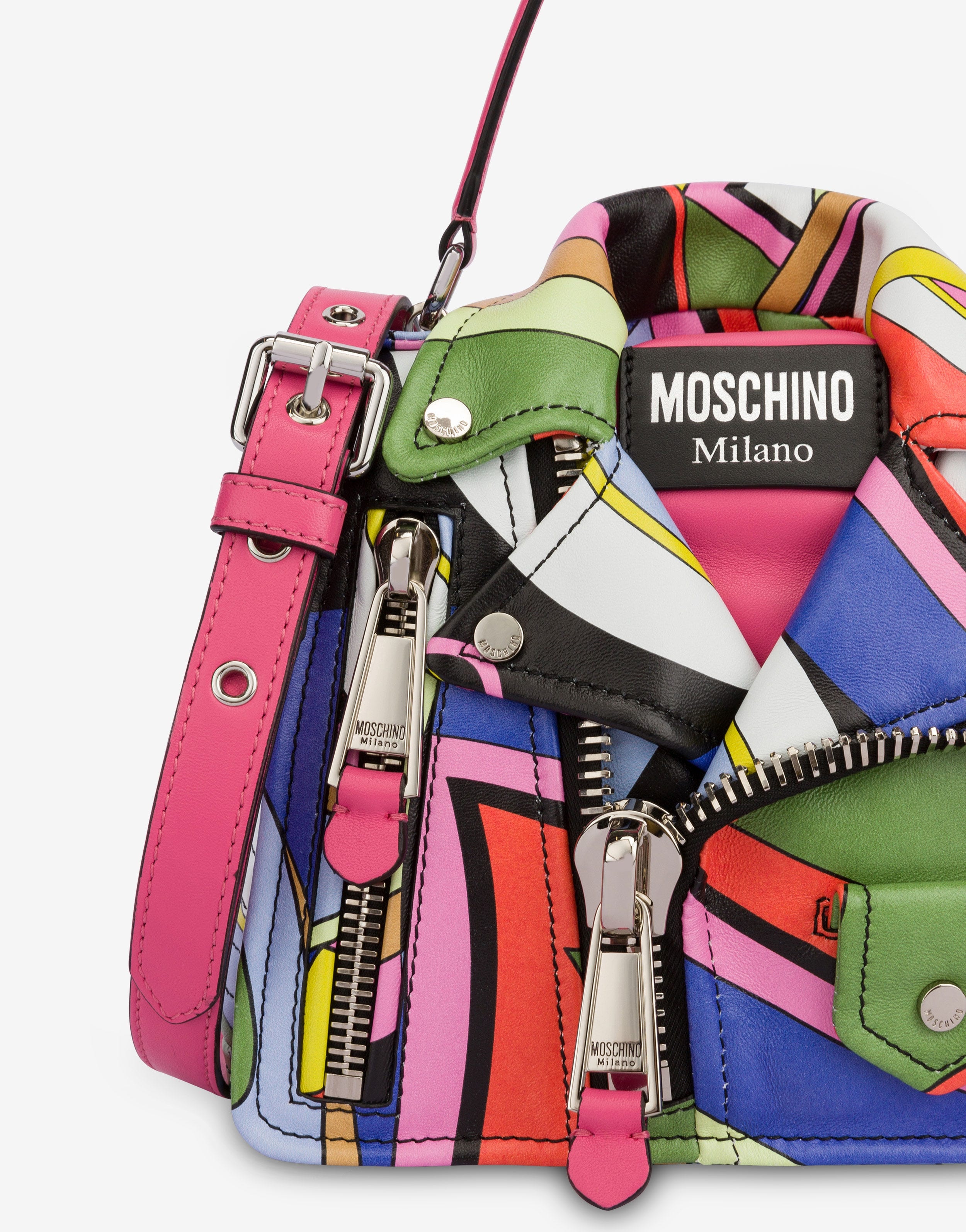 MULTI-COLOUR PRINT NAPPA LEATHER BIKER BAG - 4