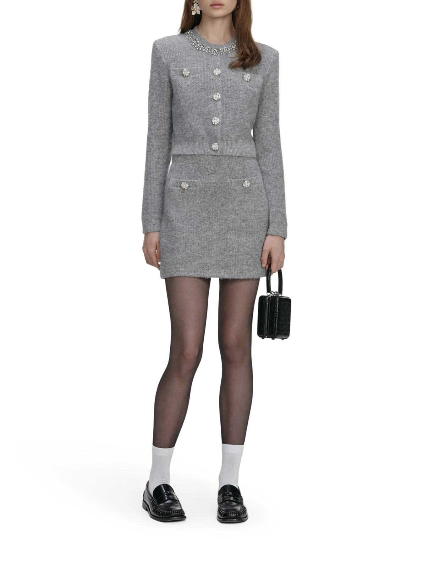 GREY CARDIGAN WITH CRYSTAL FINISHING - 1