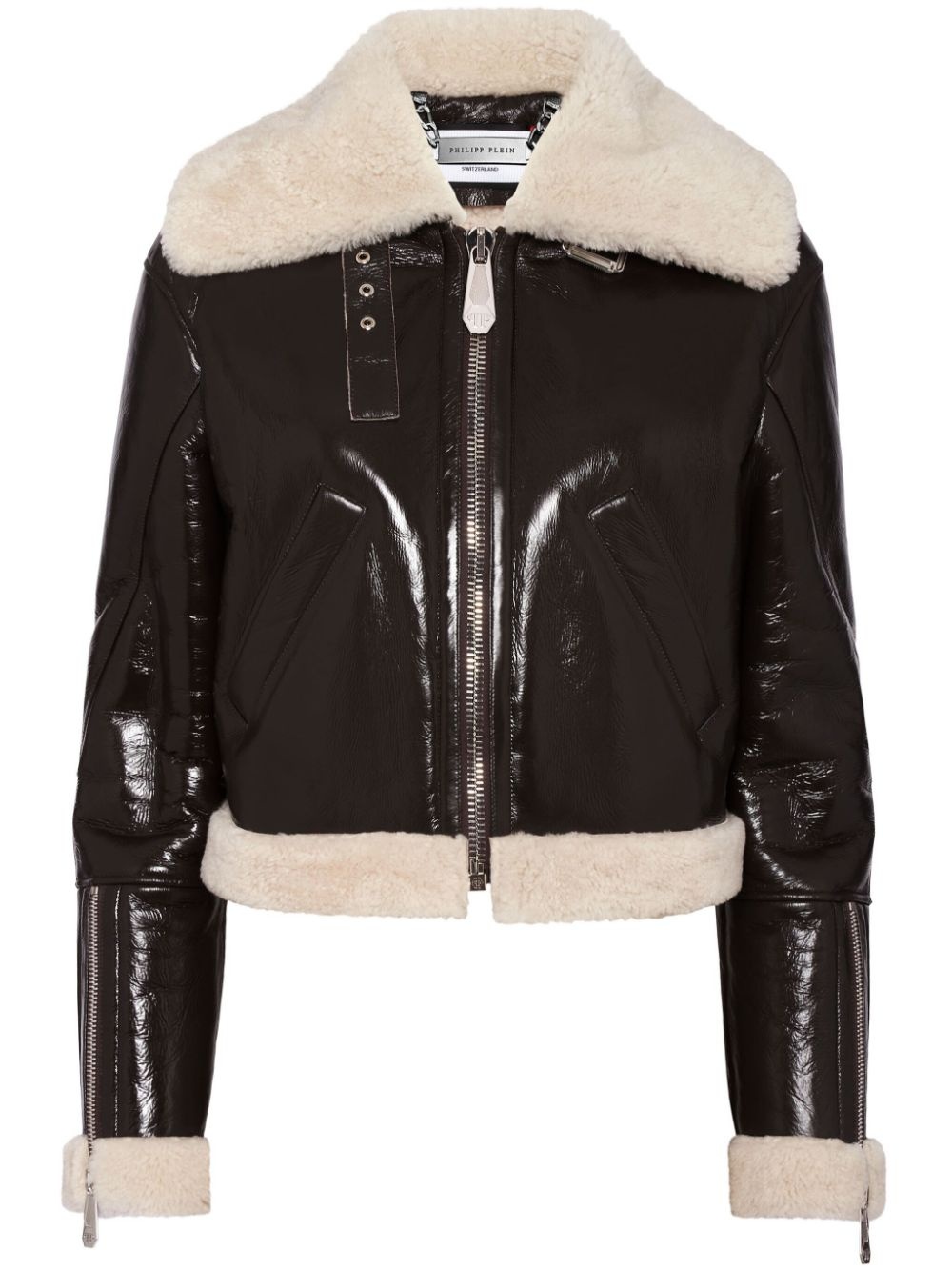 shearling-trim cropped jacket - 1