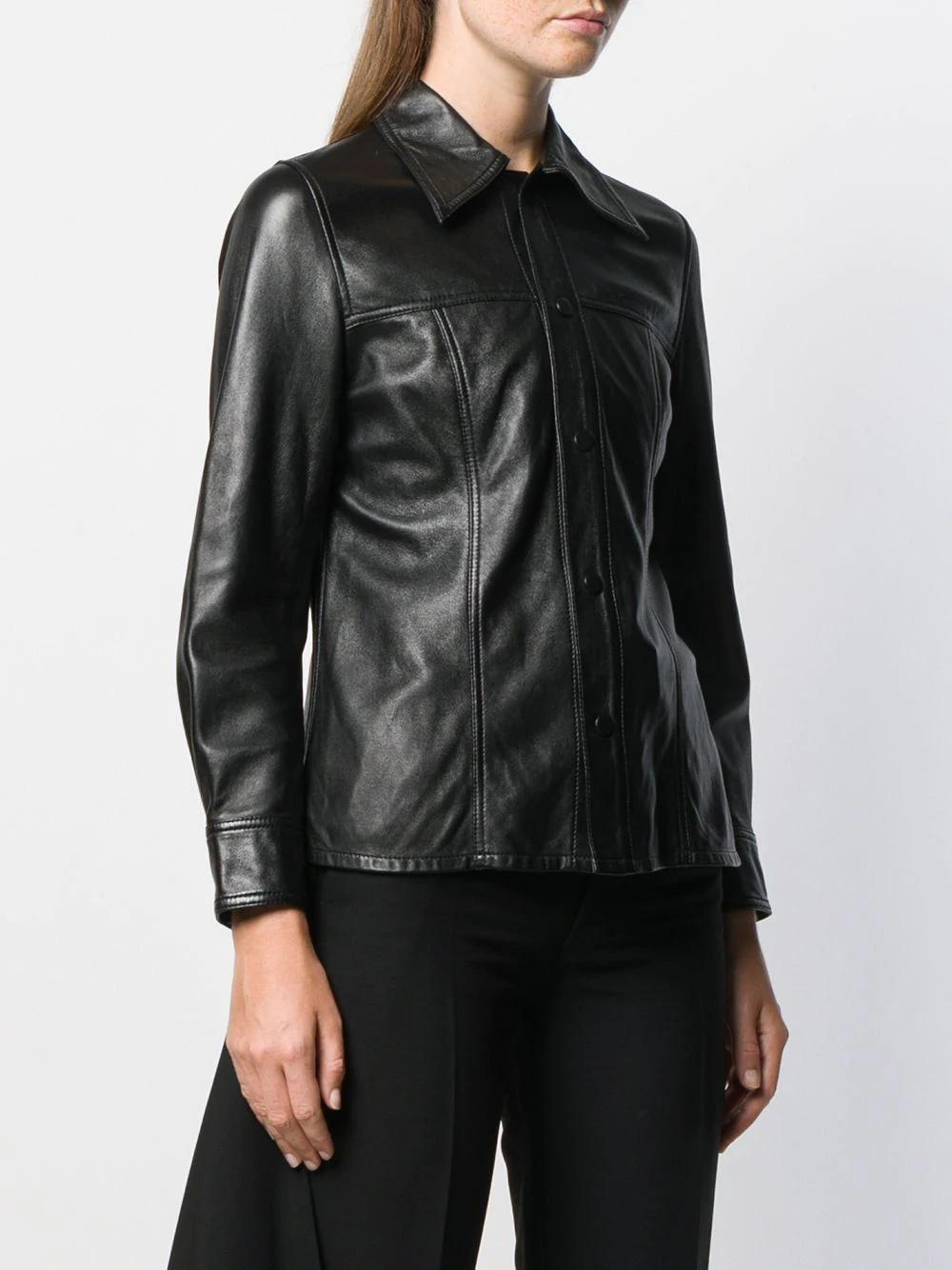 smooth leather overshirt - 3