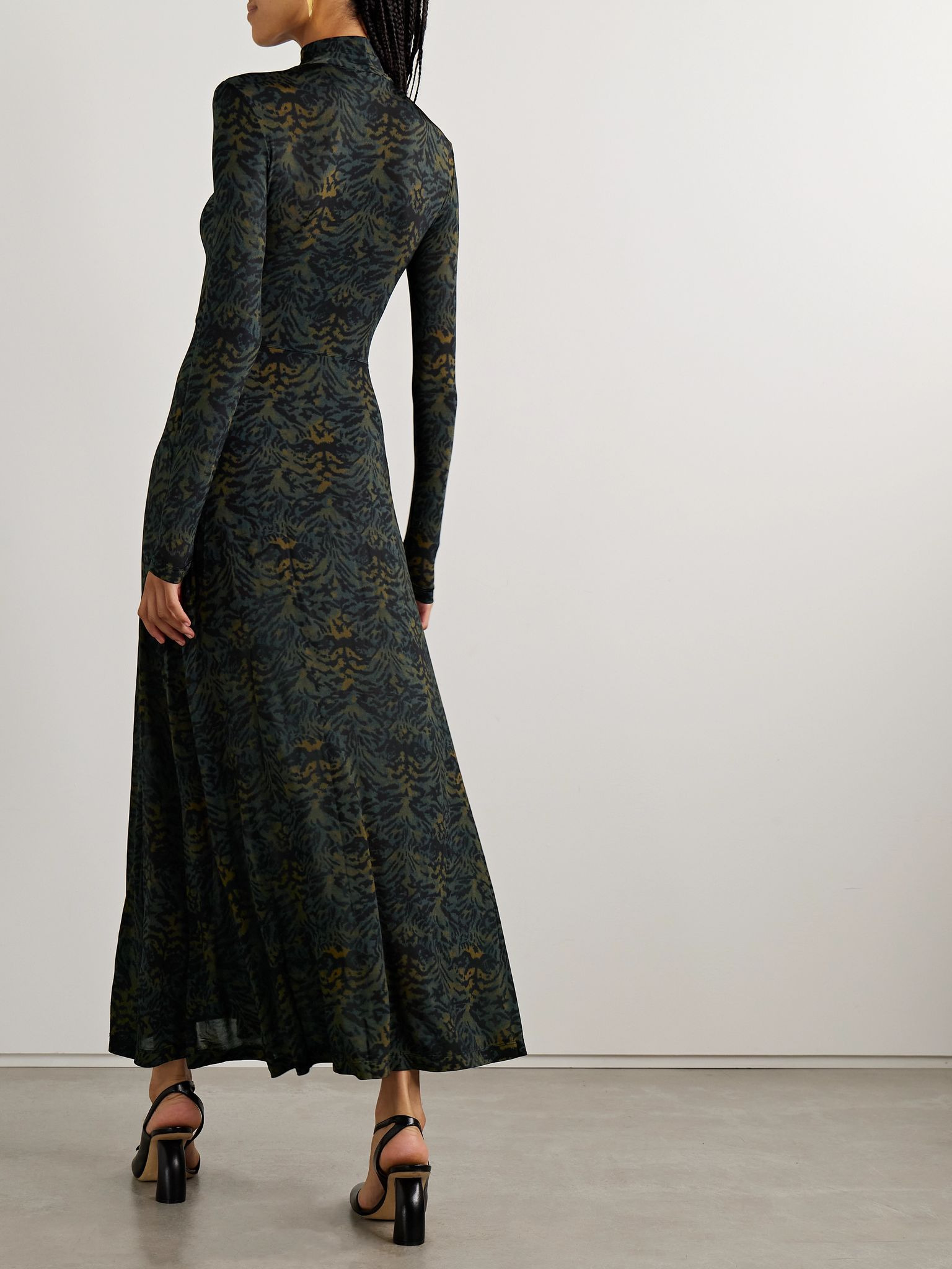 Koa ruched printed stretch-jersey turtleneck maxi dress Dark green - 3