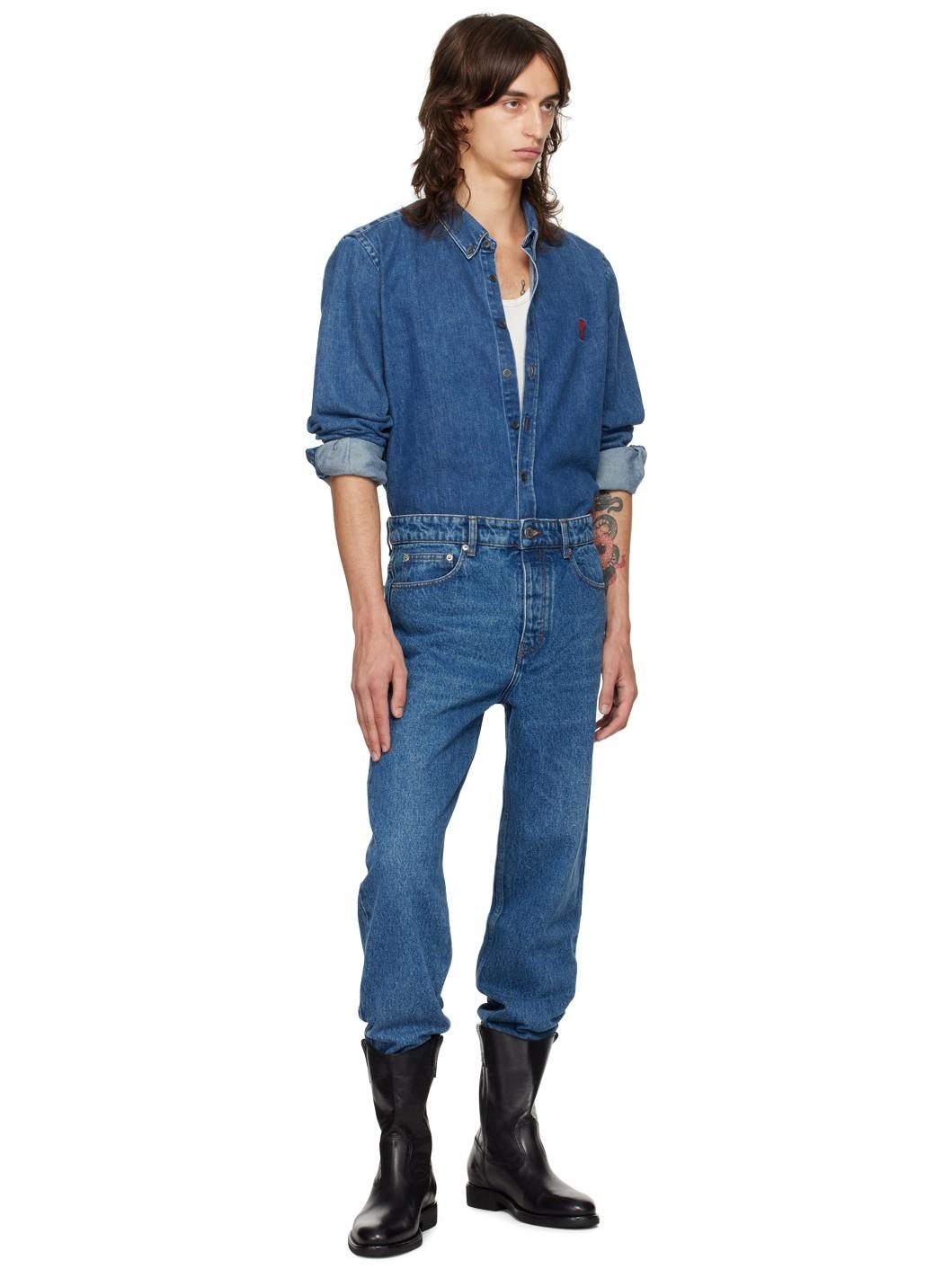 Blue Tapered Fit Jeans - 4