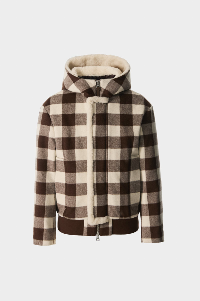 JAY-PL Plaid Wool Jacket With Shearling-Lined Hood 1