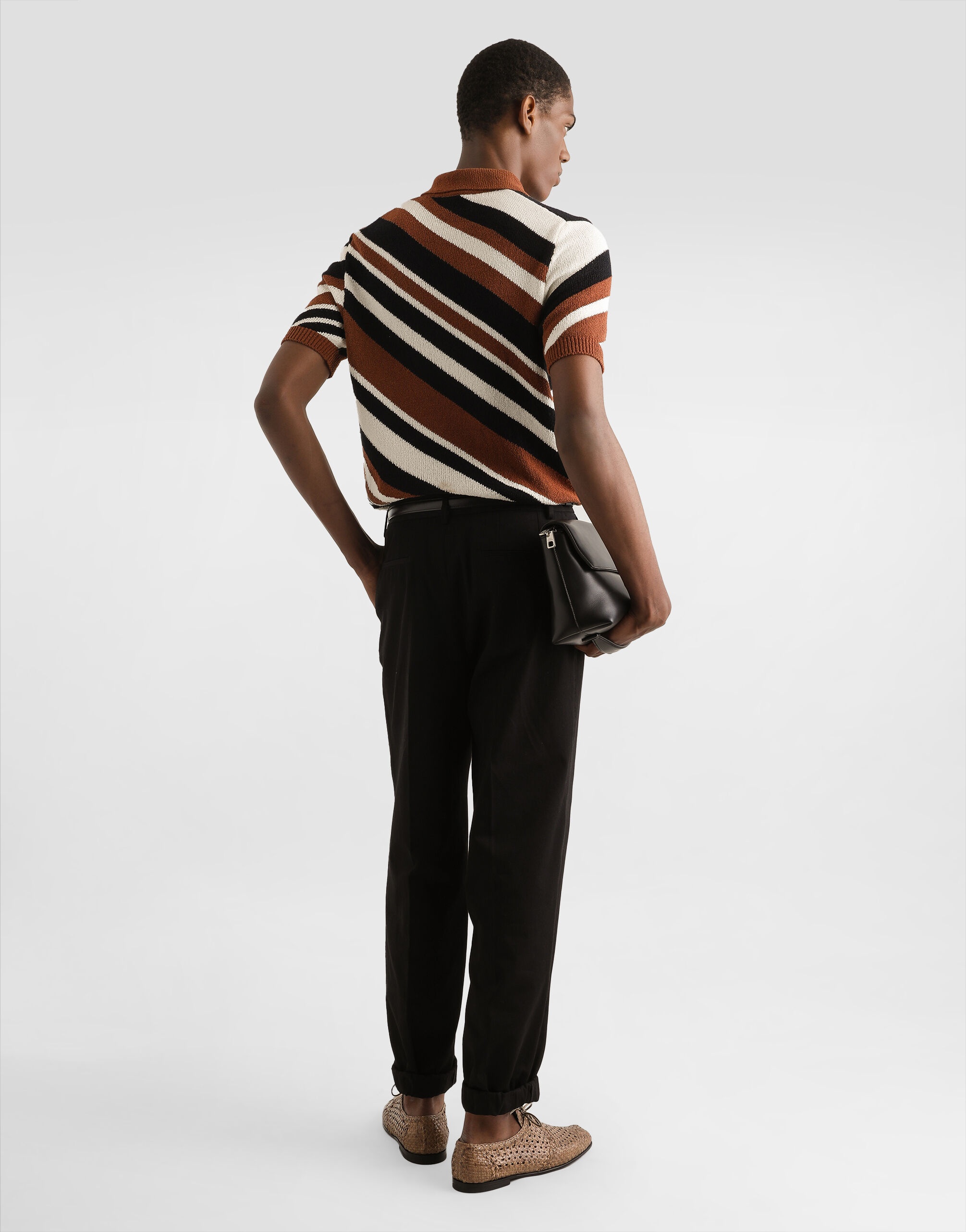 Short-sleeved cotton polo-shirt with striped inlay - 3
