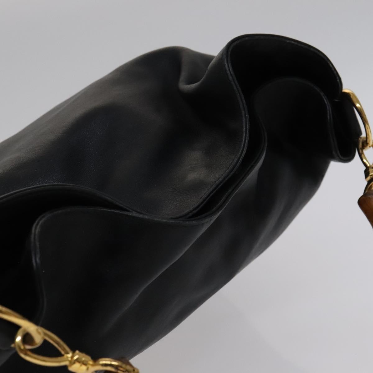GUCCI Bamboo Hand Bag Leather Black Gold - 6