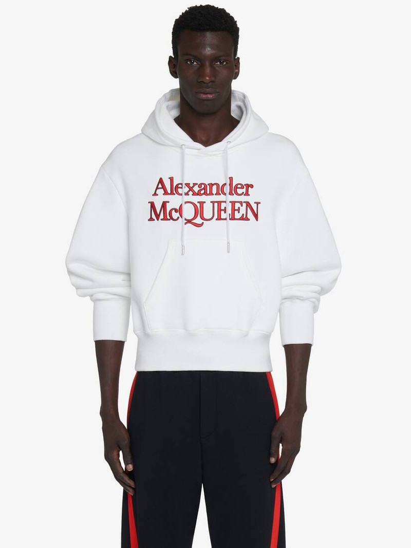 Men's Embroidered Logo Hooded Sweatshirt in Optic White - 1