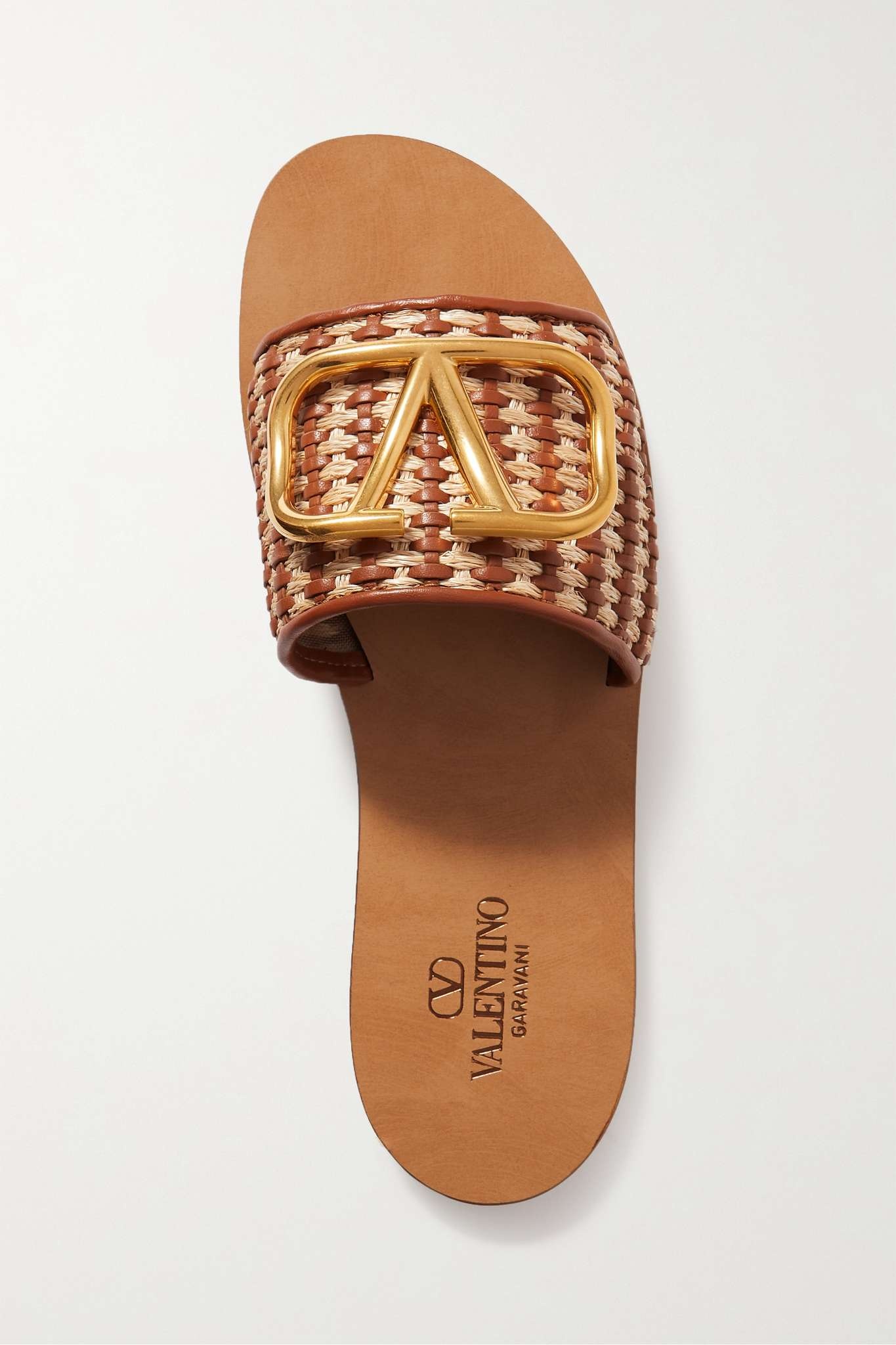 VLOGO embellished woven leather and raffia slides - 2