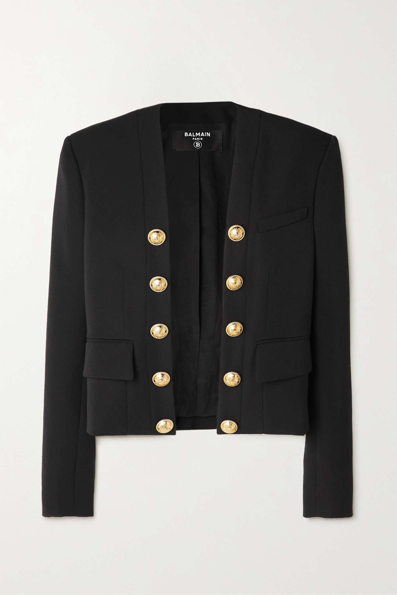 Cropped button-embellished wool jacket - 1