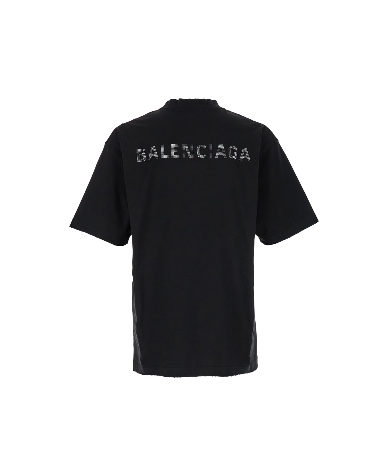 Black T-shirt With Balenciaga Back Logo In Rhinestones In Vintage Jersey Woman - 2