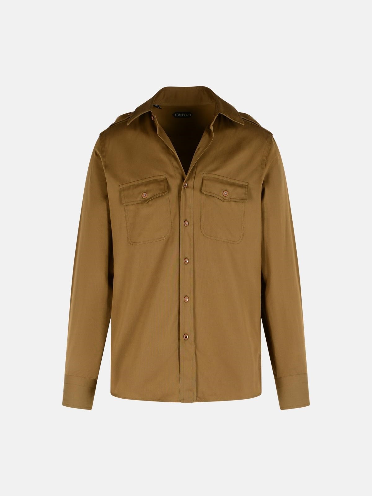 ARMY GREEN SILK BLEND SHIRT - 1