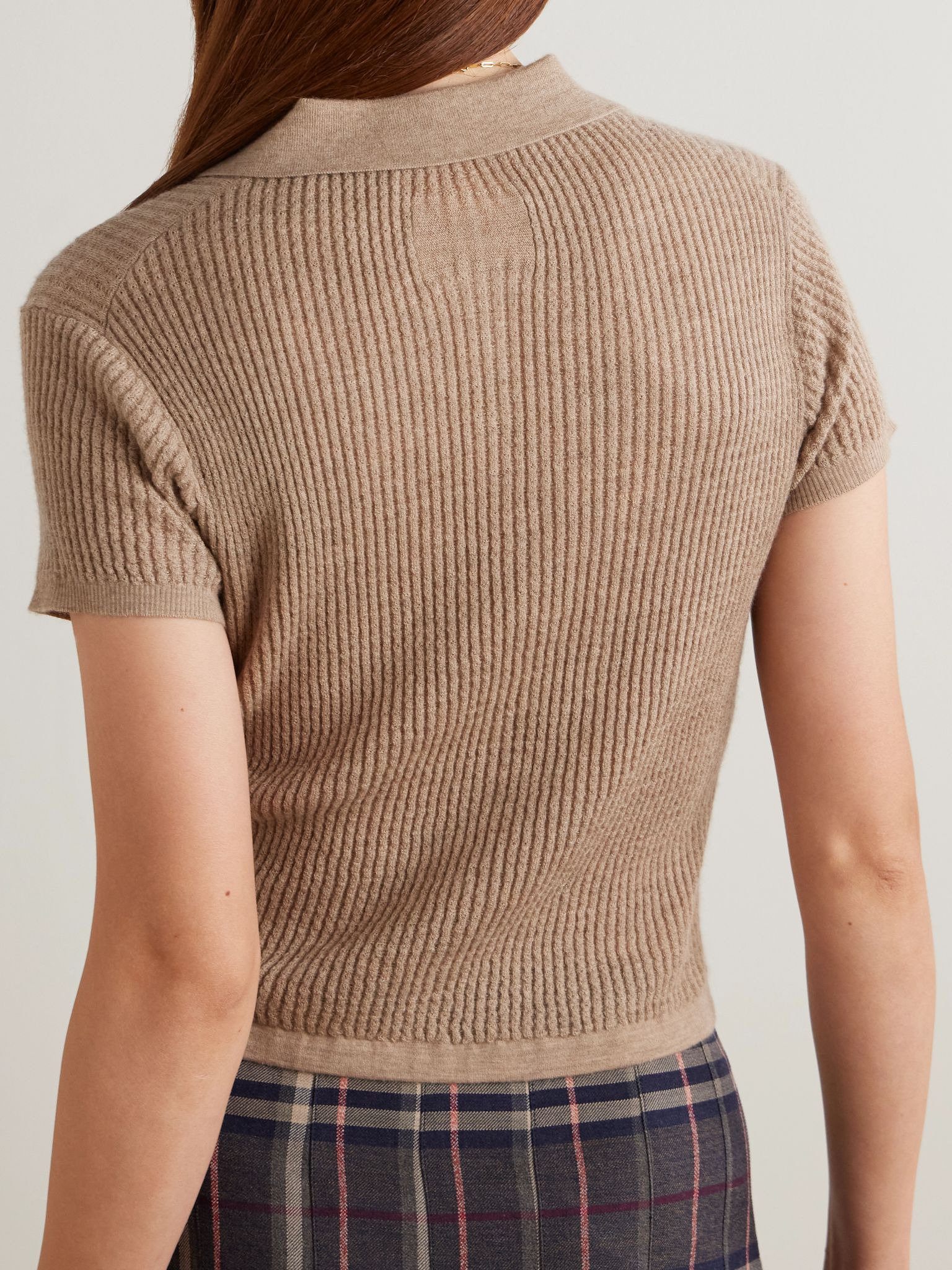 Ribbed cashmere polo sweater Taupe - 3