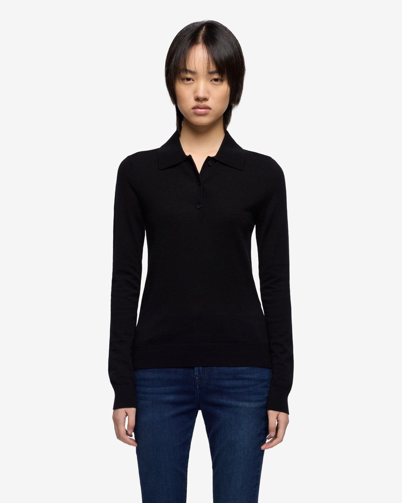 7 For All Mankind Wool Long Sleeve Polo Sweater in Black outlook