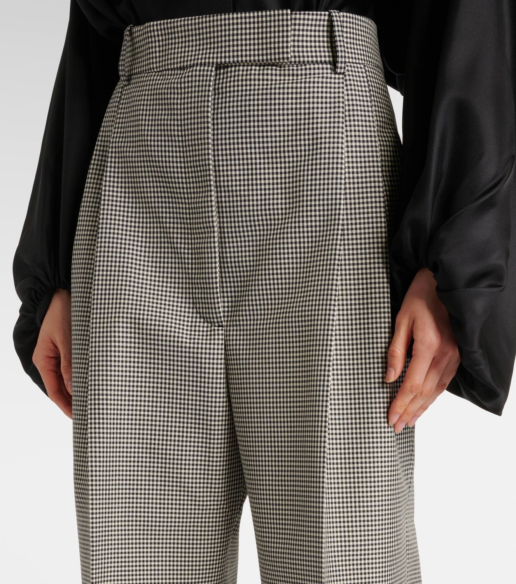 Gingham wool-blend wide-leg pants - 4