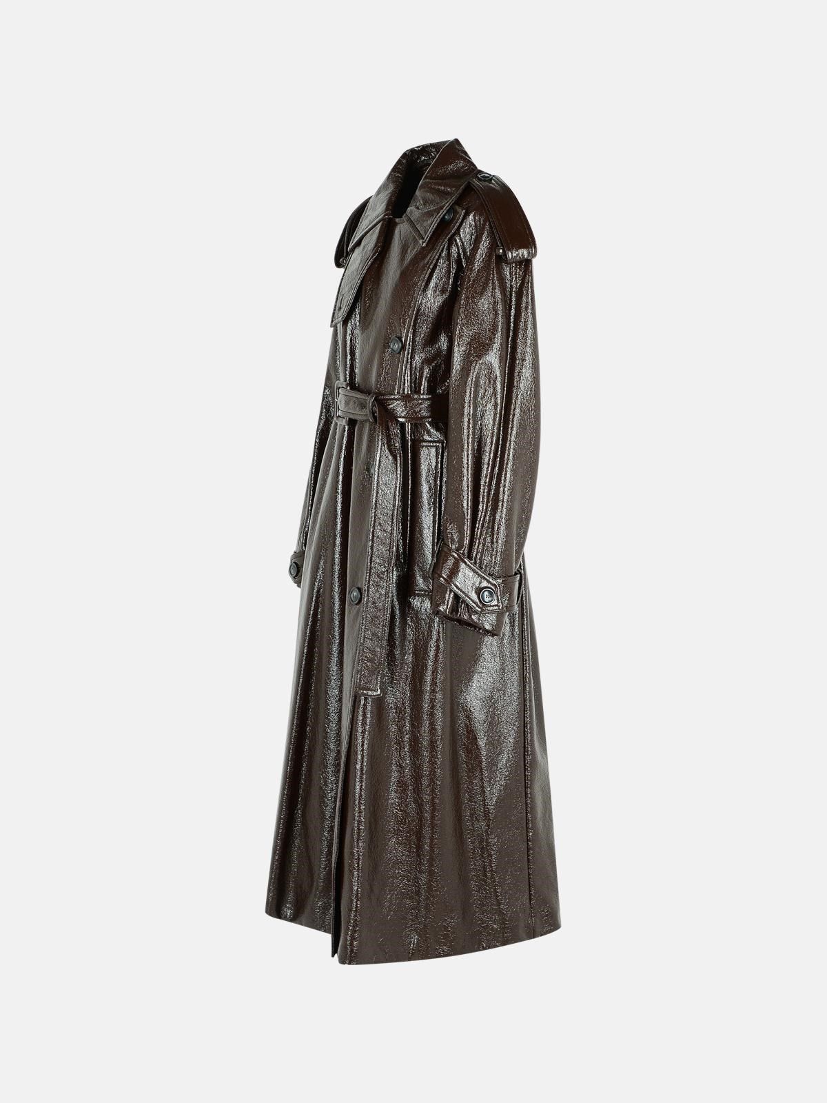 LONG 'BAIRO' PATENT EFFECT TRENCH COAT IN COFFEE COTTON - 2