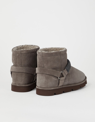 Brunello Cucinelli Suede boots with shearling lining and precious ribbed strap outlook