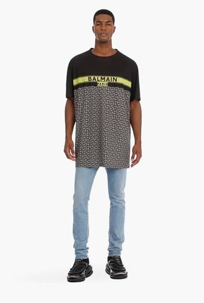 Balmain Bicolor Balmain monogram and logo print cotton T-shirt outlook