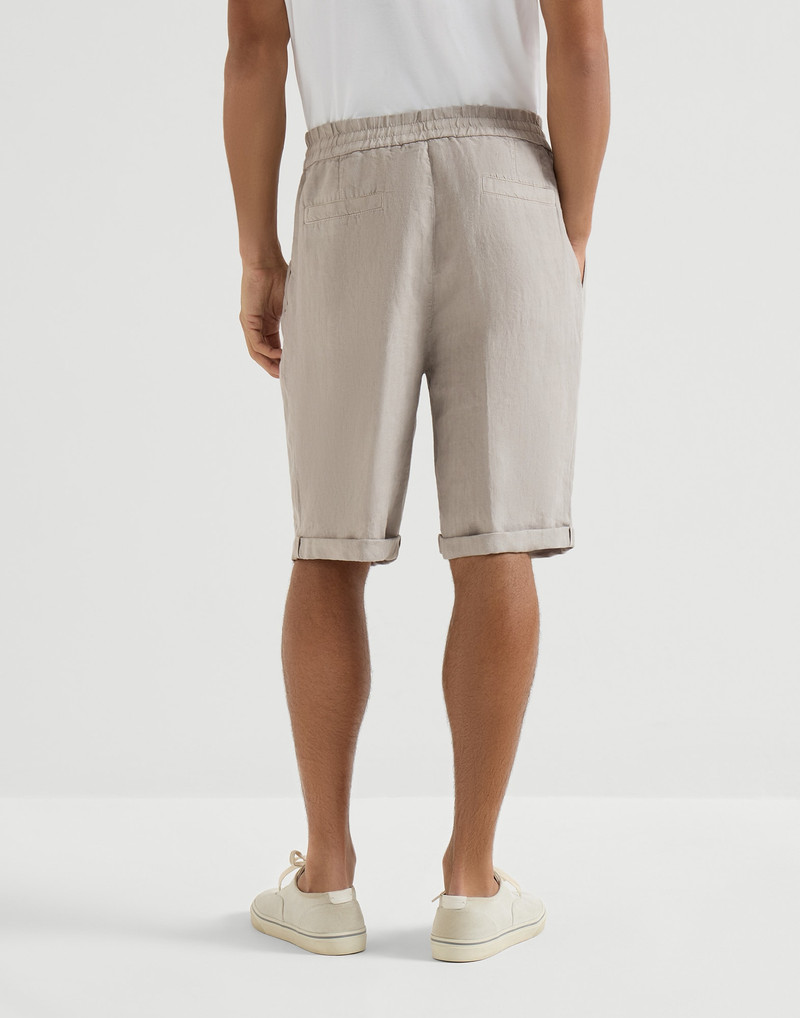 Garment-dyed Bermuda shorts in linen gabardine with drawstring and pleat 3