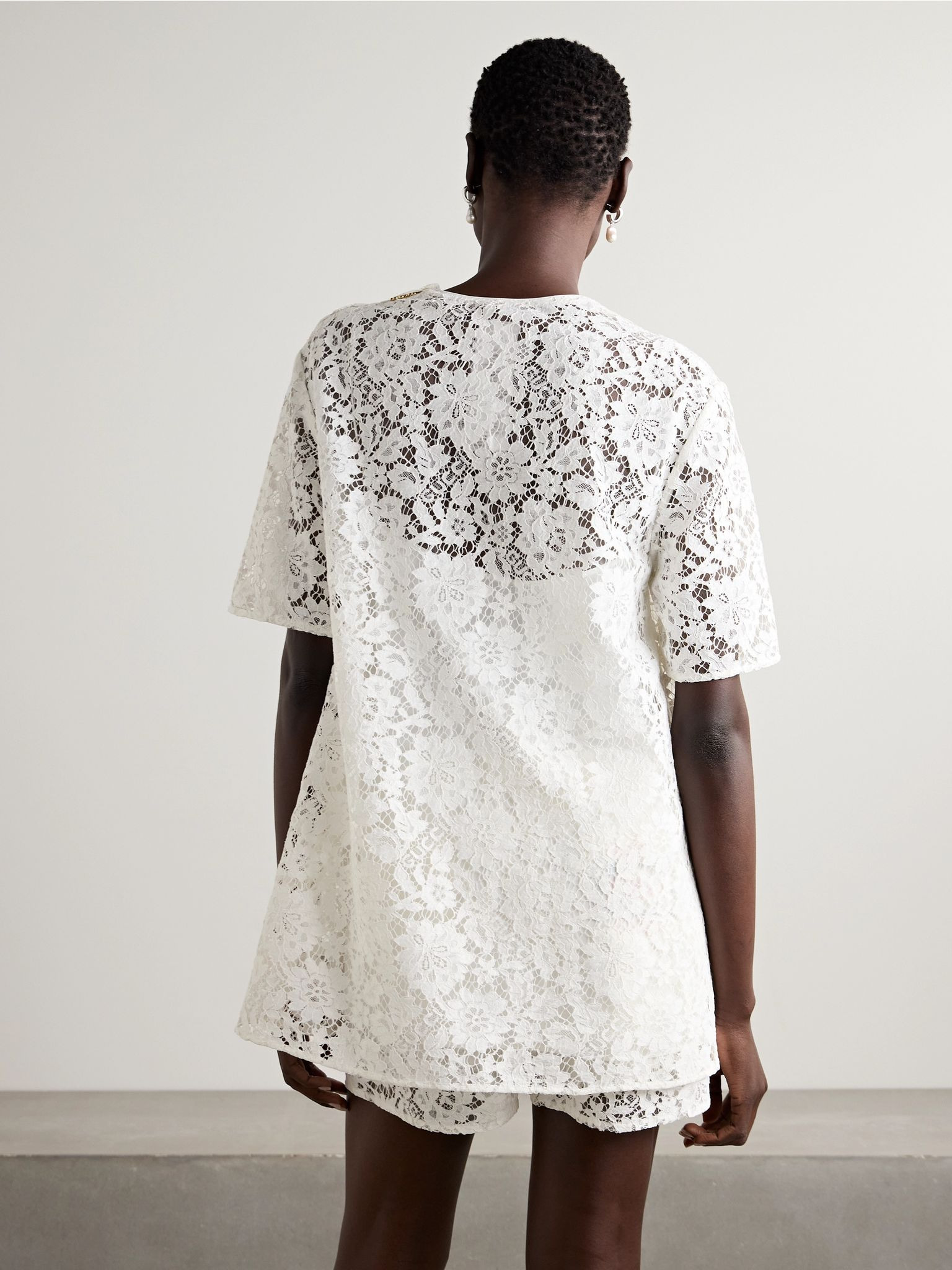 Printed corded lace T-shirt Off-white - 4