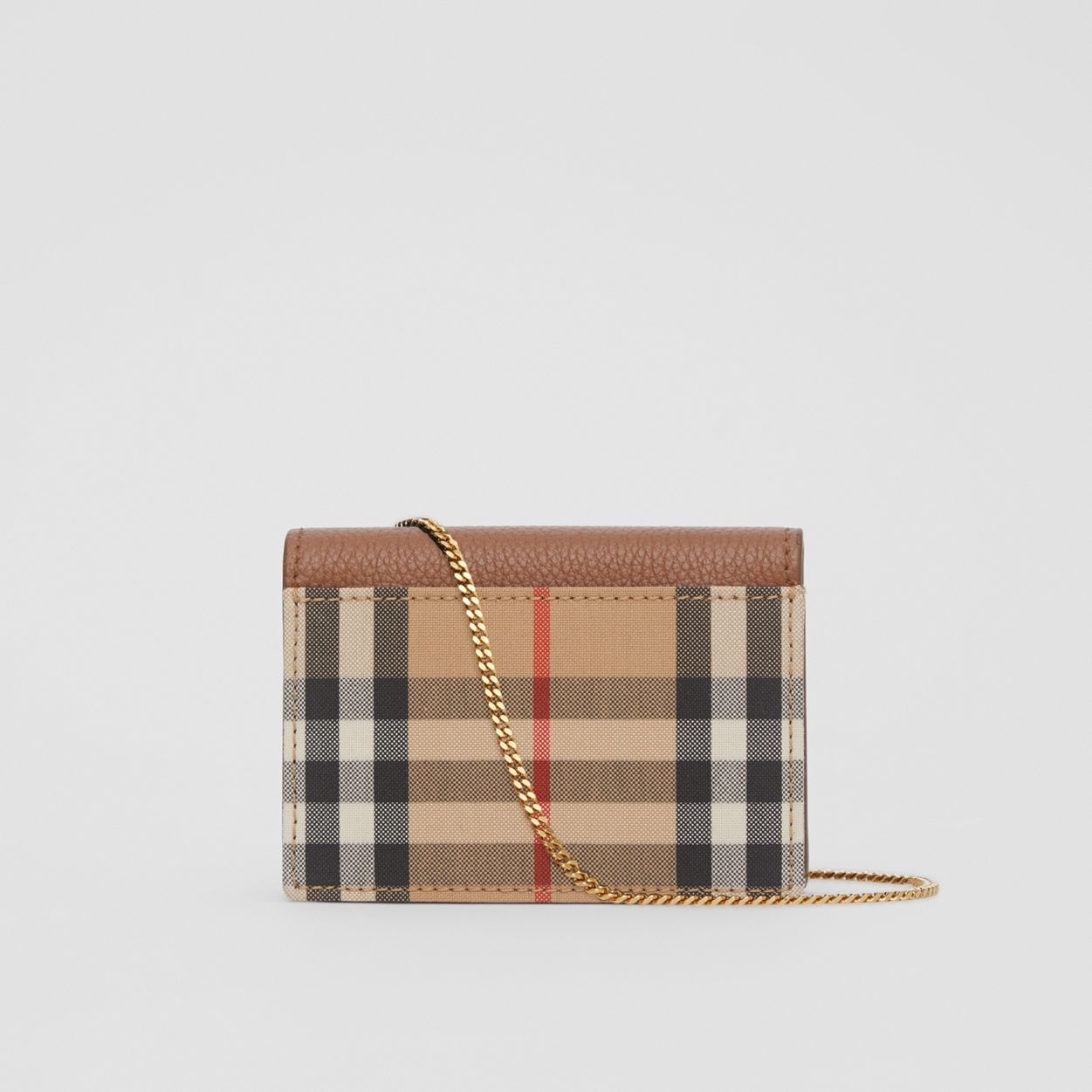 Vintage Check and Leather Card Case with Strap - 4