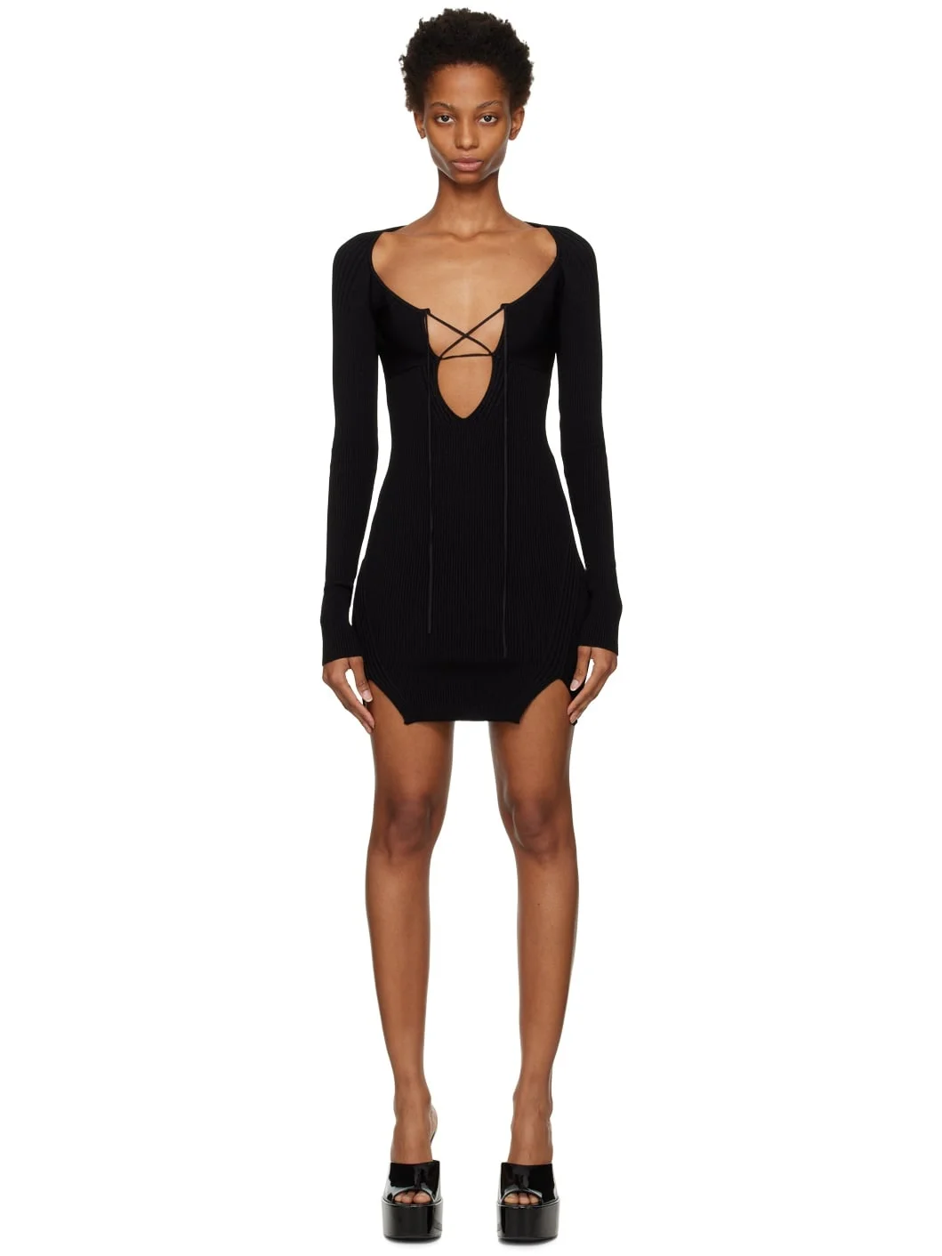 Black Lace Up Minidress - 1