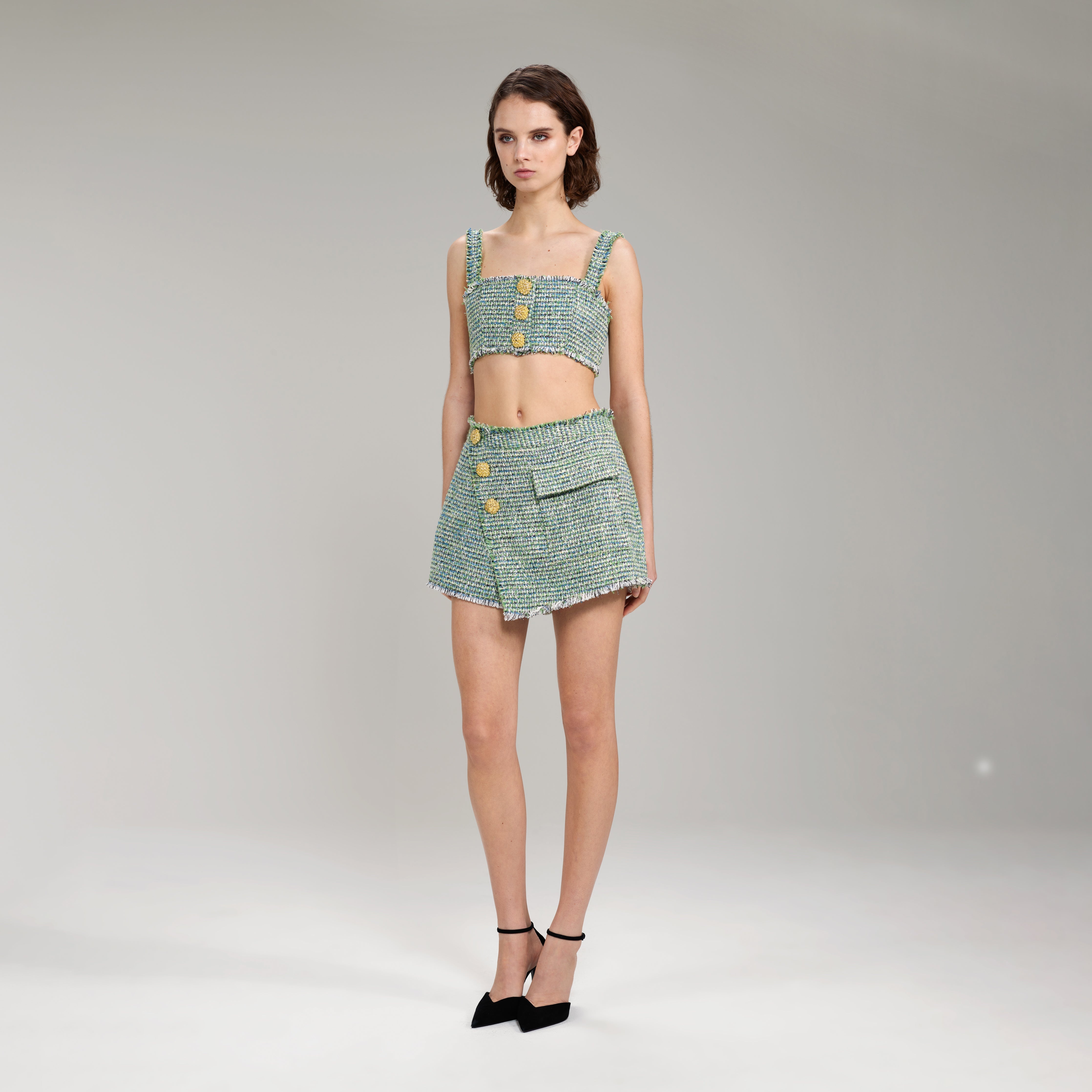 Green Bouclé Skort - 2