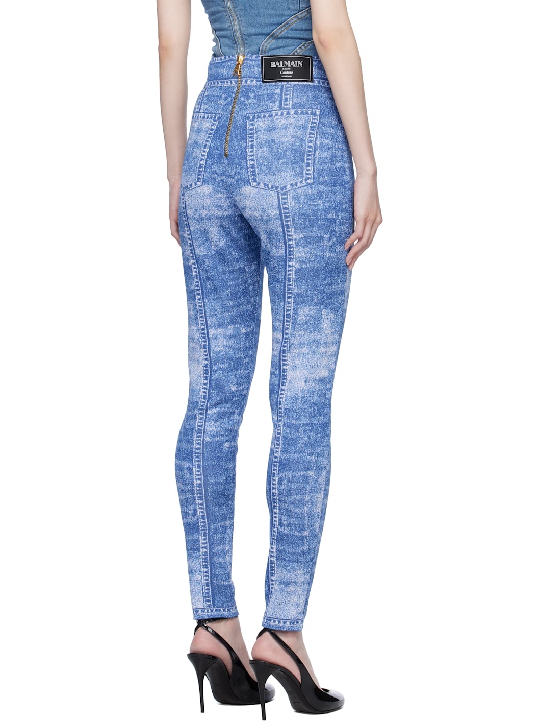 Blue Denim Effect Knit Leggings - 3