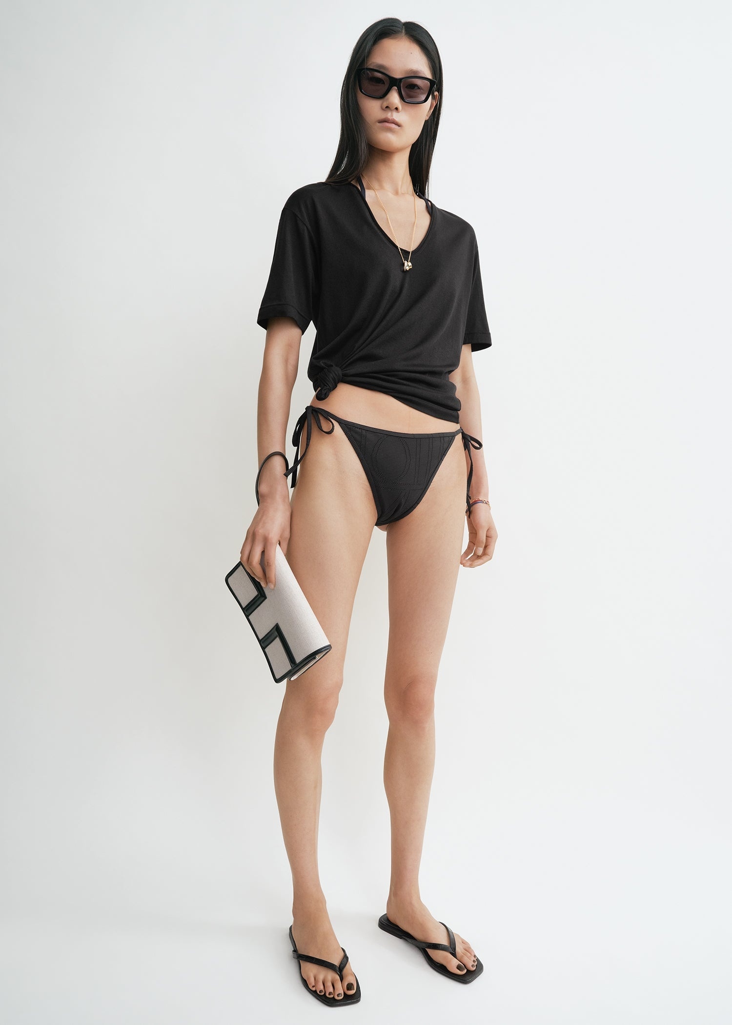 Monogram pointelle bikini bottoms black - 3