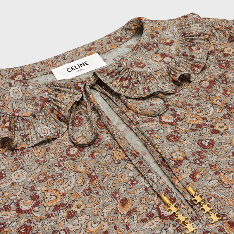 blouse with frilled claudine collar in lamé sablé 3