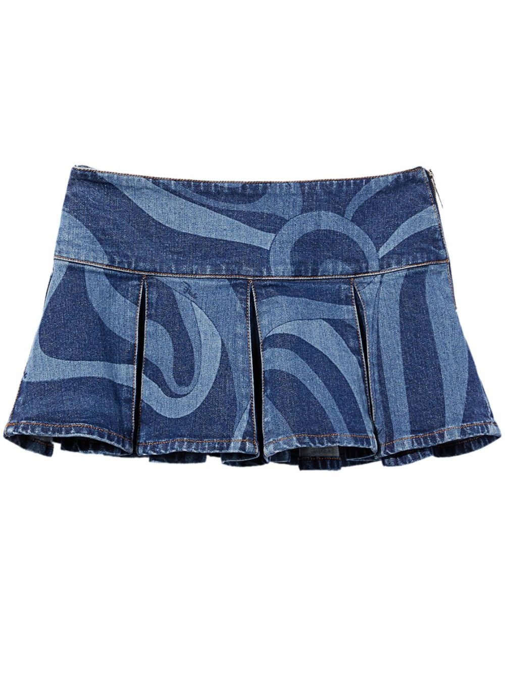 abstract-print pleated denim skirt - 1