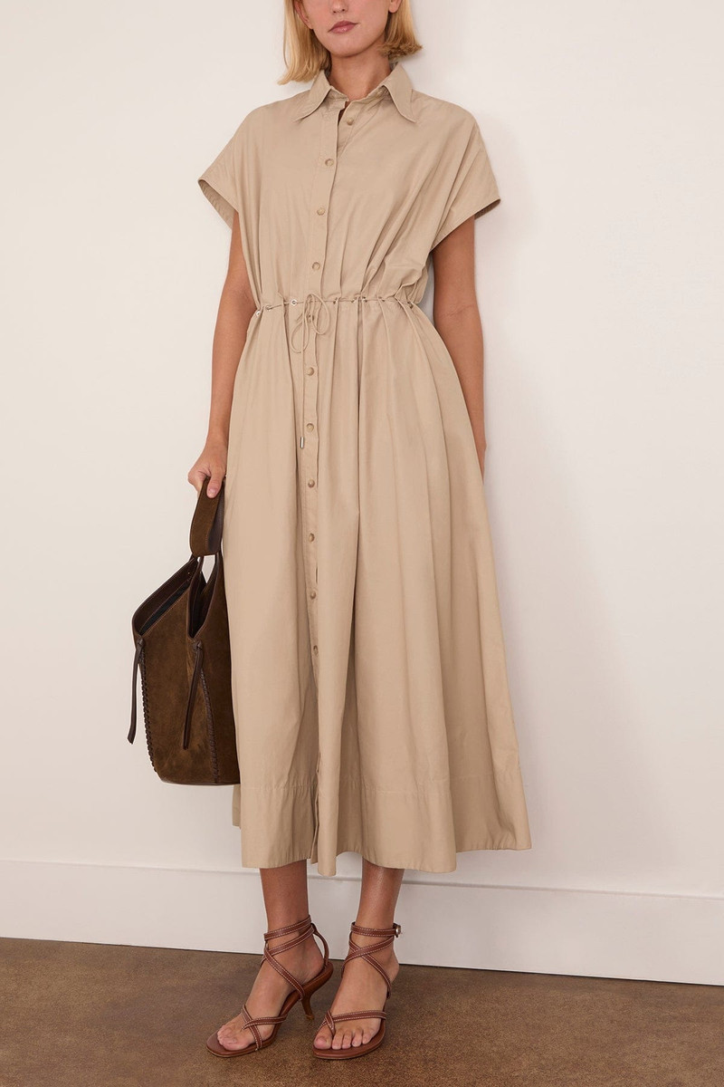 BRANDON MAXWELL The Blake Short Sleeve Shirtdress in Dune outlook